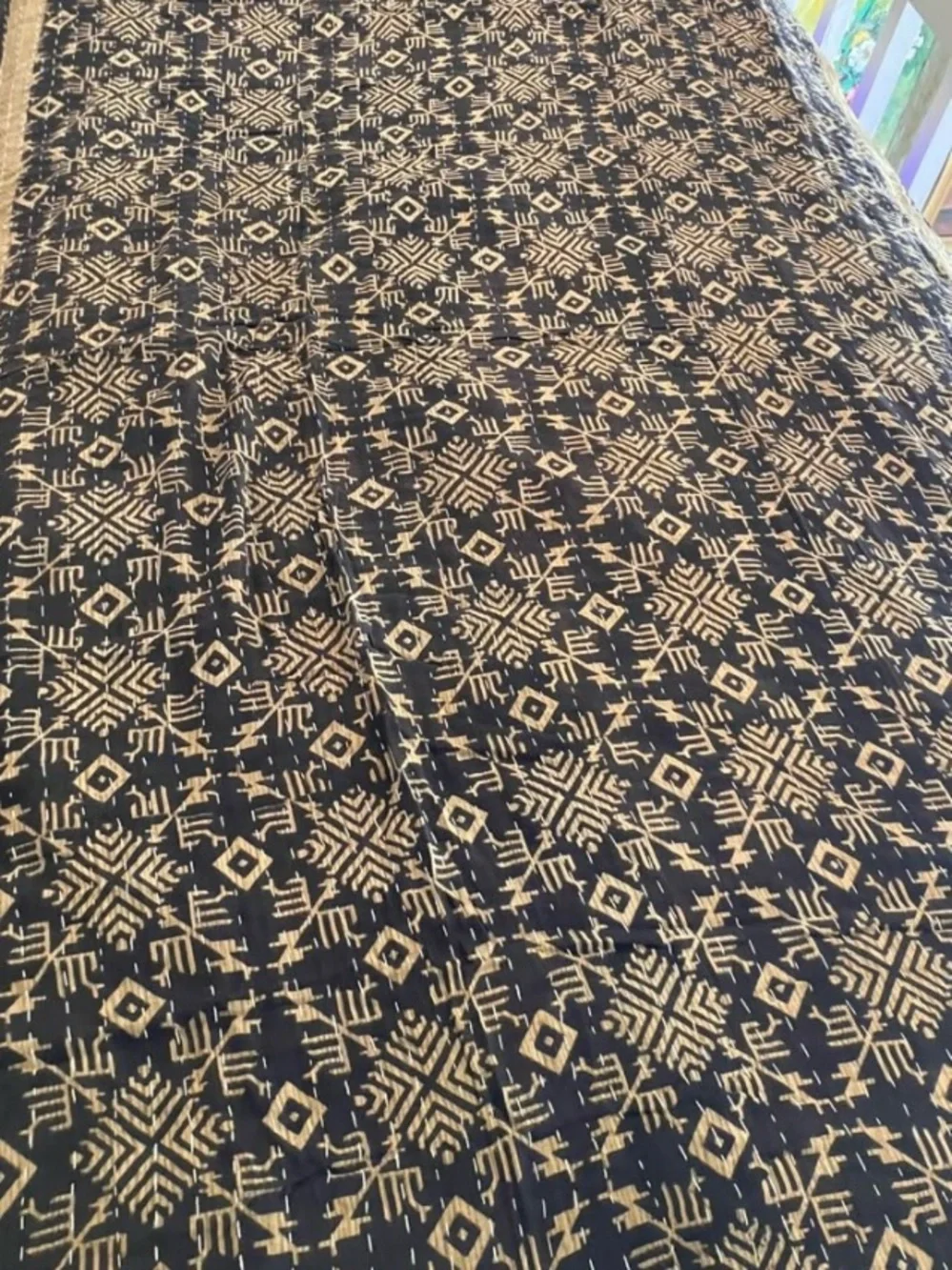 Teal and Purple and Black Quilted Kantha Bedspread